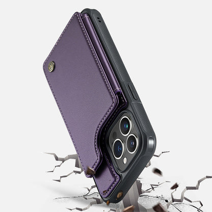 For iPhone 16 Series RFID Blocking Wallet Case with Card Holder Shockproof Phone Cover for Women Men Purple