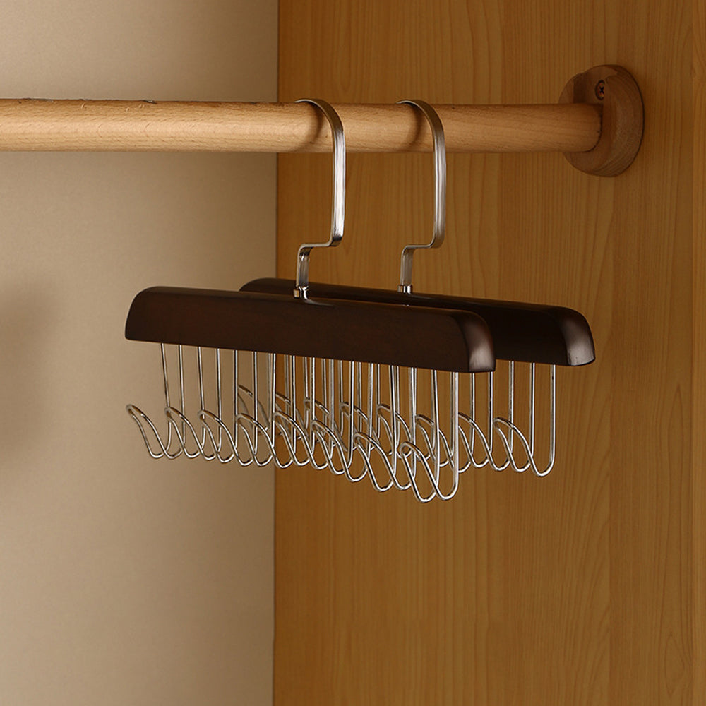 Set of 2Pcs Multi-Hook Bra Hanger Scarf Belt Organizer Space Saving Hangers Coffee