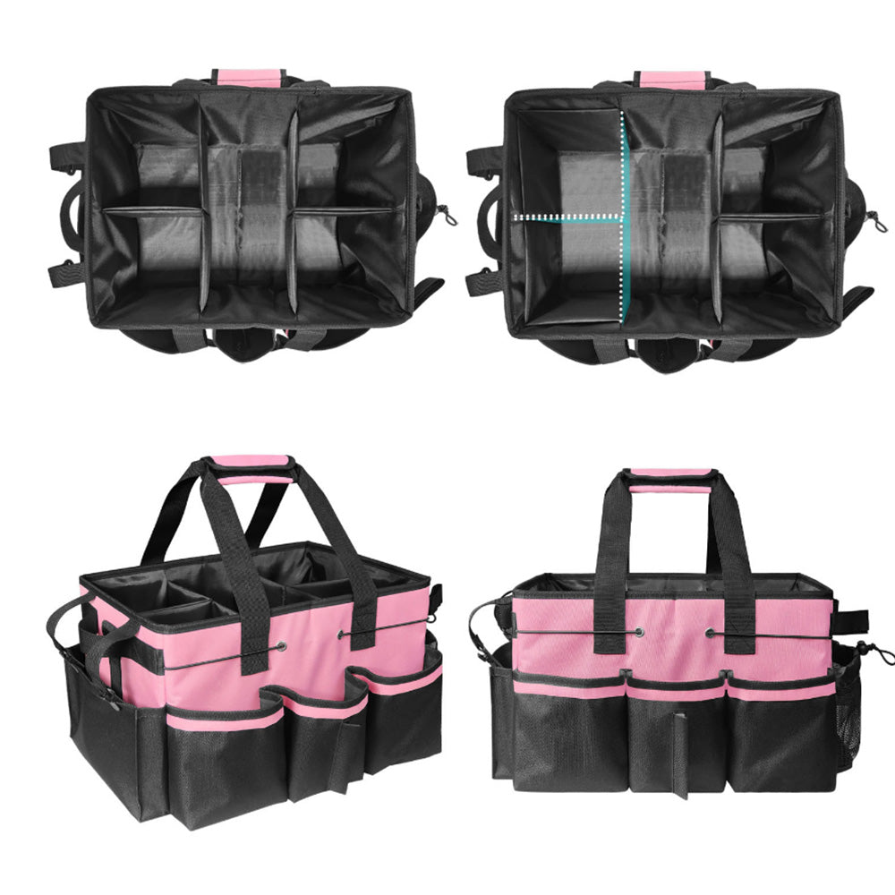 Multiuse Cleaning Caddy Wearable 9-Pocket Housekeeping Tote Bag with Adjustable Shoulder Strap Pink