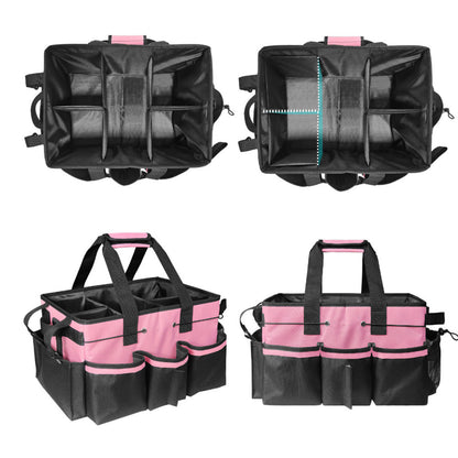 Multiuse Cleaning Caddy Wearable 9-Pocket Housekeeping Tote Bag with Adjustable Shoulder Strap Pink