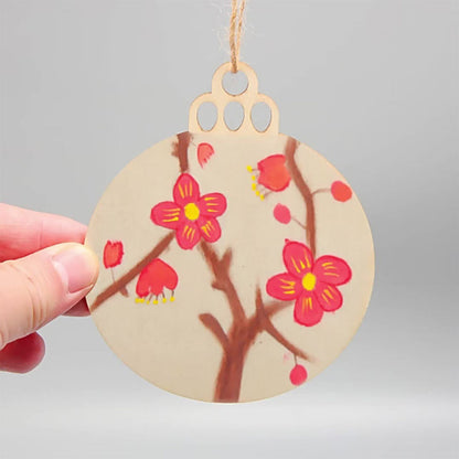 30Pcs Wooden Round Bauble Blank Hanging Ornament Christmas Tree Pendant DIY Craft