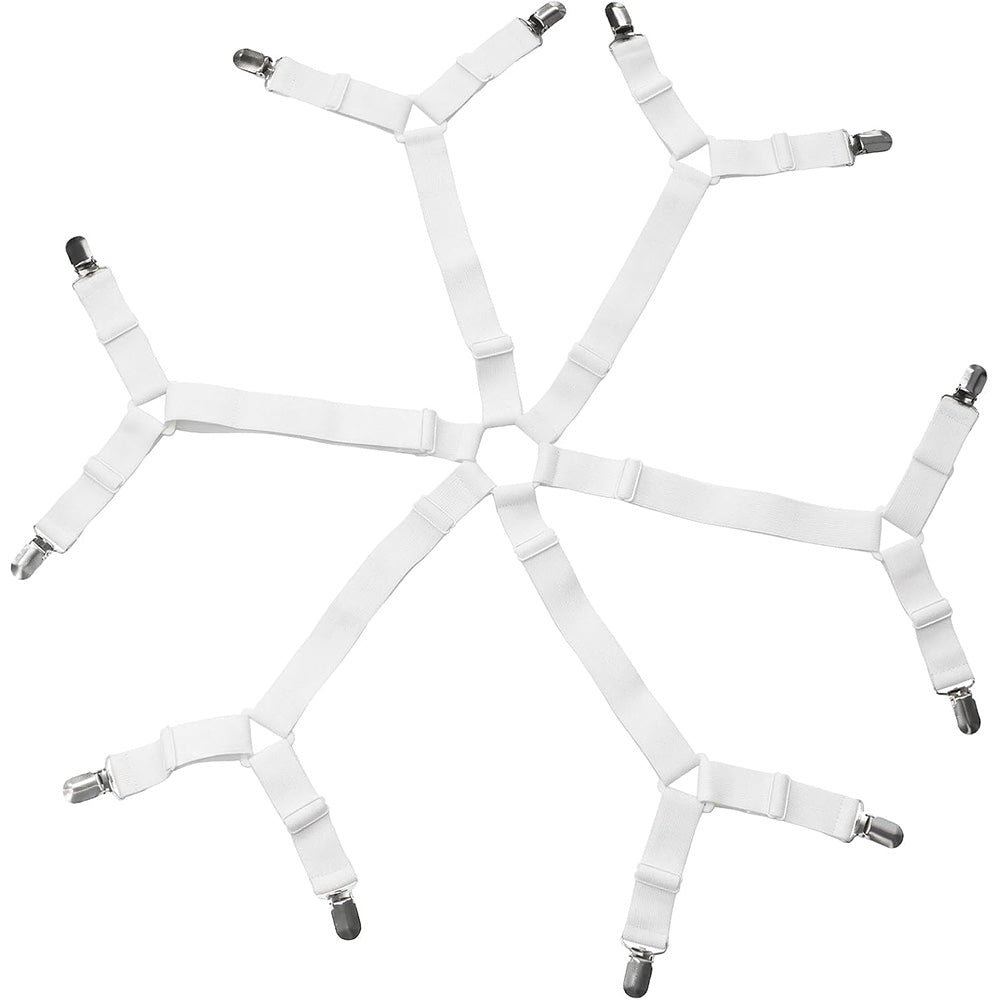 Bed Sheet Fastener 12 Clips Adjustable Elastic Sheet Holder for Mattress White
