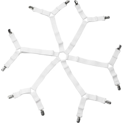 12-Clip Adjustable Elastic Bed Sheet Fastener Straps for Mattress - White