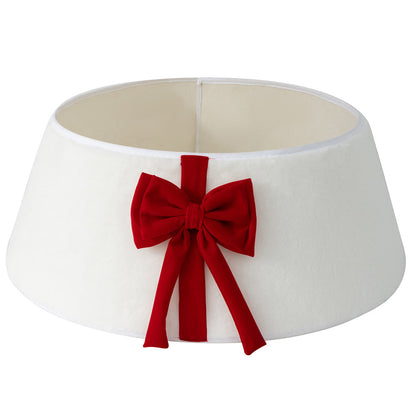 Christmas Tree Collar with Bow Holiday Tree Decor - White