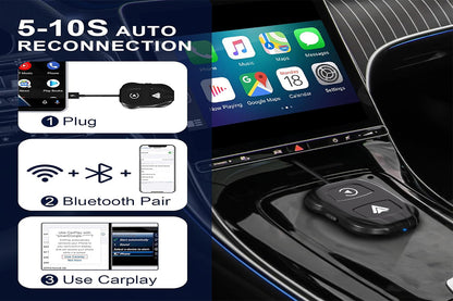 2 in1 Wireless Carplay Adapter USB Type-C Bluetooth Dongle for iPhone Android Auto -Black