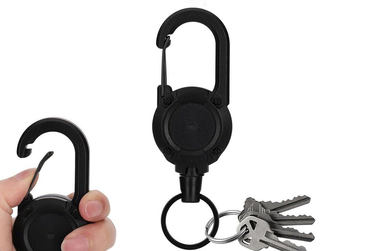 Retractable Keychain Carabiner Badge Holder - Black