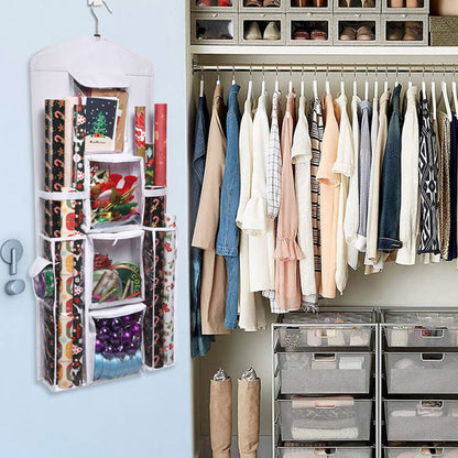 Double Sided Hanging Gift Wrap Organizer Wrapping Paper Bag Storage White