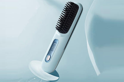 2Pcs USB Cordless Mini Hair Straightener Brush Anti Scald Comb