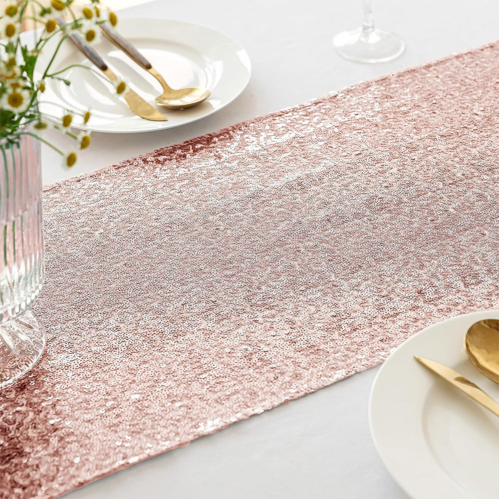 High Density Sequin Table Runner for Weddings Parties and Holidays - Rose Gold