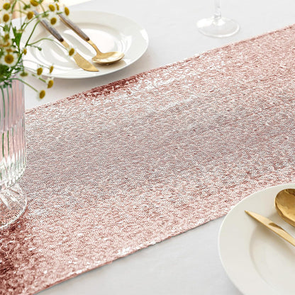 High Density Sequin Table Runner for Weddings Parties and Holidays - Rose Gold