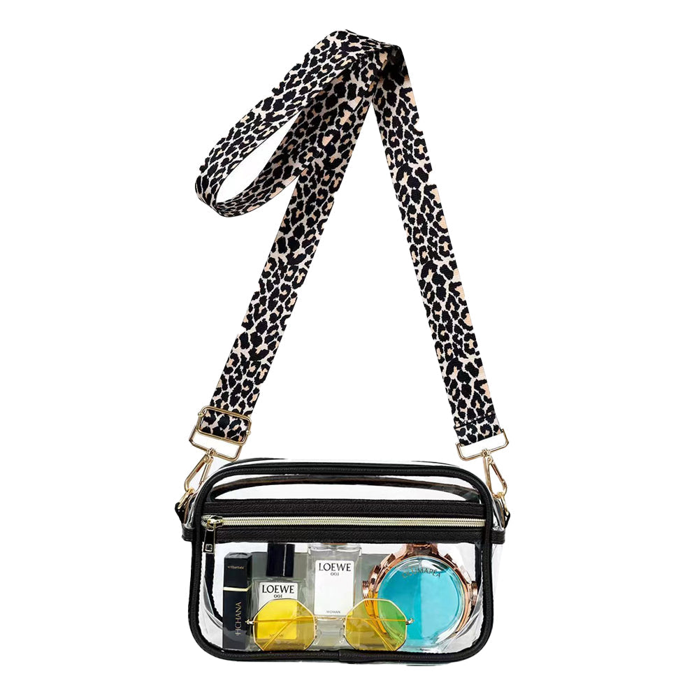 Clear Crossbody Bag Sling Purse Makeup Storage Bag Concert Messenger Bag with Removable Strap Black