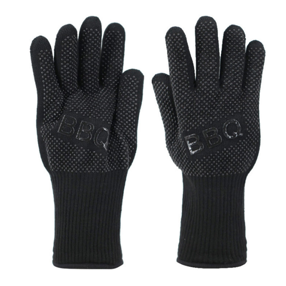 Pair of Heat Resistant Oven Gloves Non-Slip Grill Mittens for Cooking  Barbecuing Baking Black