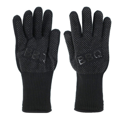 Pair of Heat Resistant Oven Gloves Non-Slip Grill Mittens for Cooking  Barbecuing Baking Black