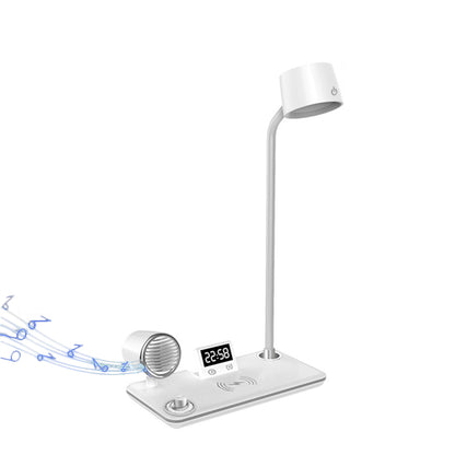 4 in 1 LED Desk Lamp with Wireless Charger Bluetooth Speaker and Alarm Clock-White