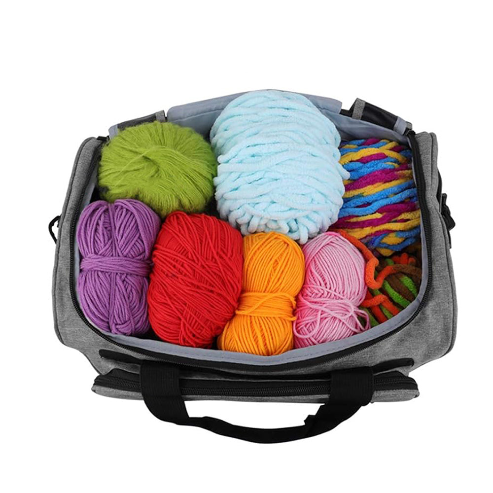 Knitting Storage Bag Wool Tote Crichet Hook Needles Accessories Organizer-Grey