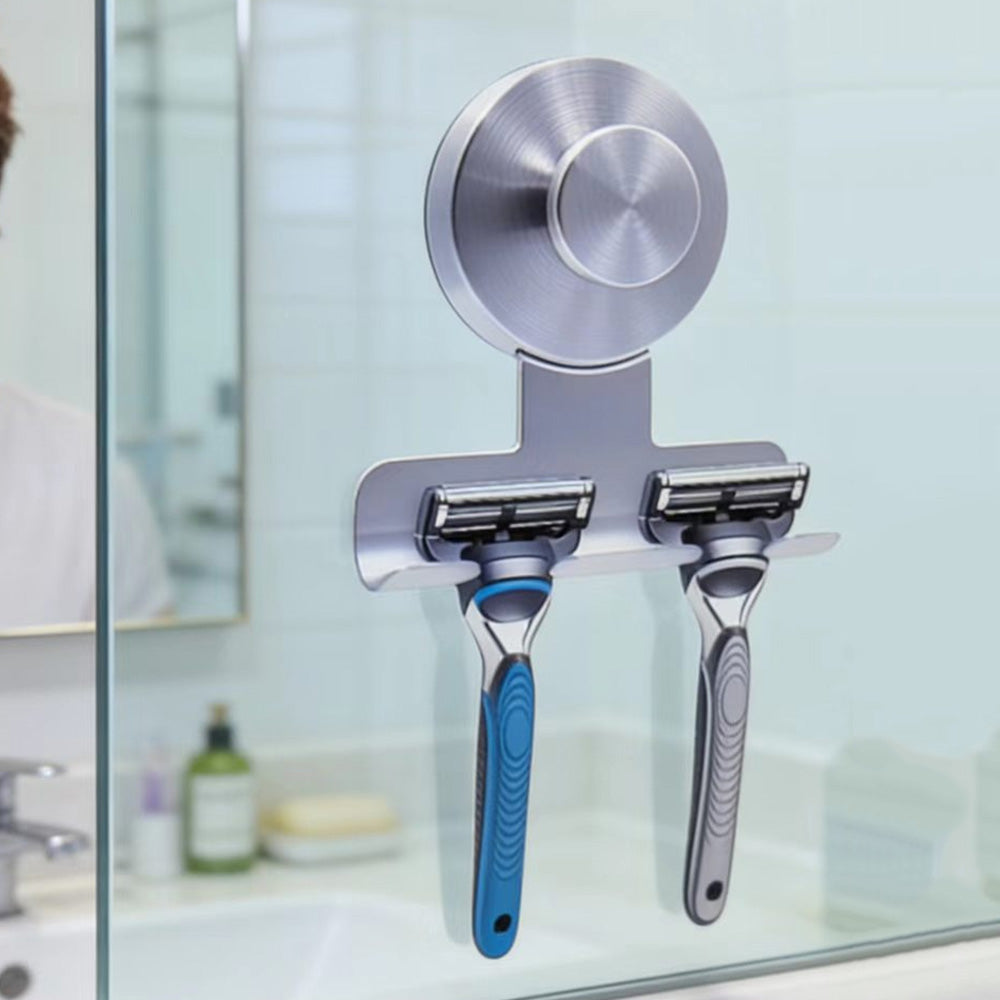 Stainless Steel Suction Cup Razor Holder Wall Mounted Bathroom Shaver Hook-Silver