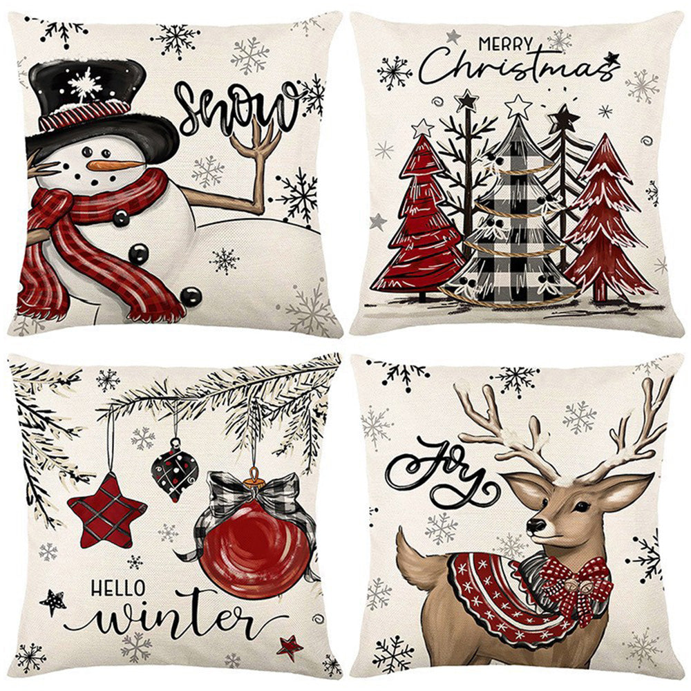 Set of 4 Christmas Pillow Covers Decorative Throw Covers for Sofa Home Decor Style 2