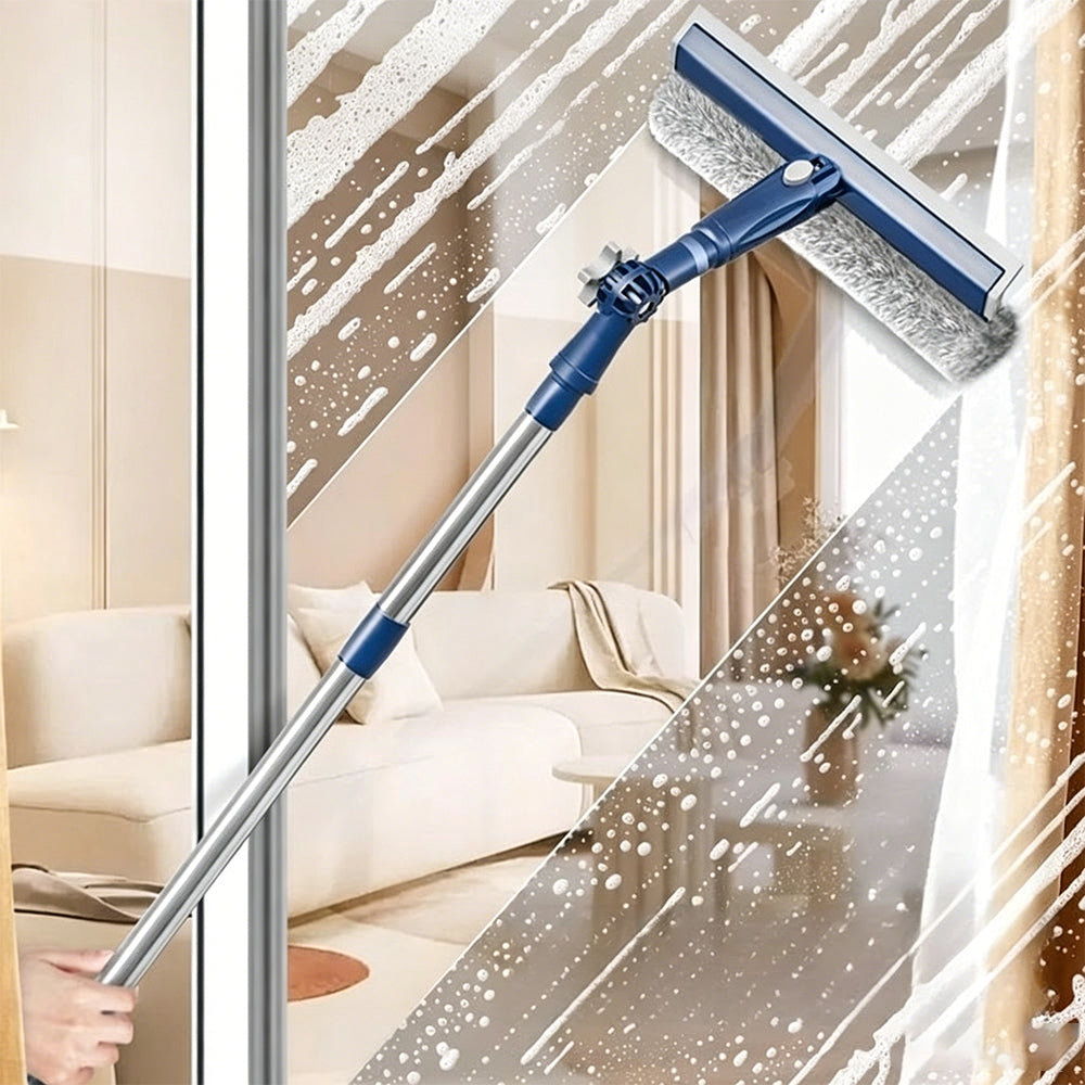 Telescopic Window Cleaner Tool with Squeegee and Scrubber-Blue