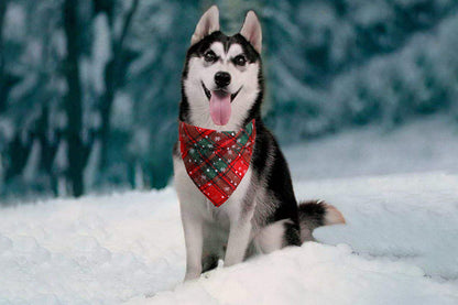 4Pcs Snowflakes Christmas Dog Bandana Buffalo Plaid Pet Scarf Dog Triangle Bandana-Each of Style