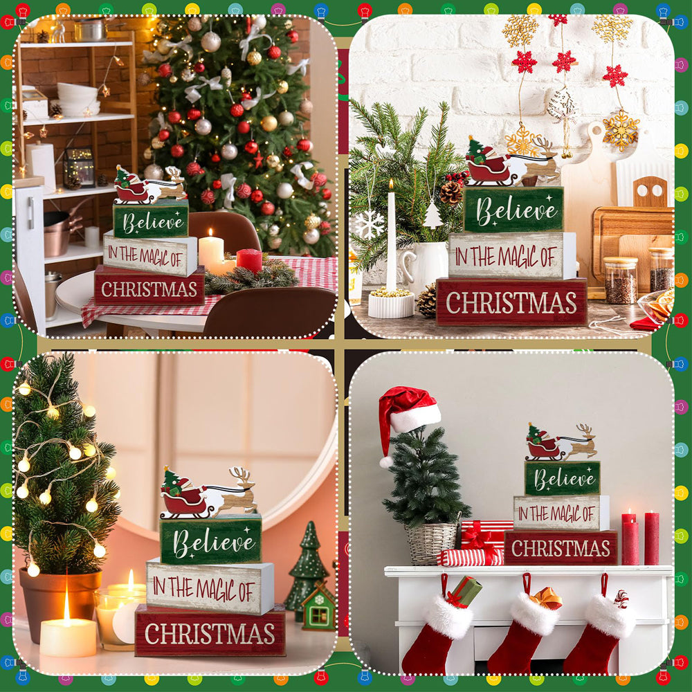 Christmas Table Decorations Stacked Block Rustic Farmhouse Block Sign
