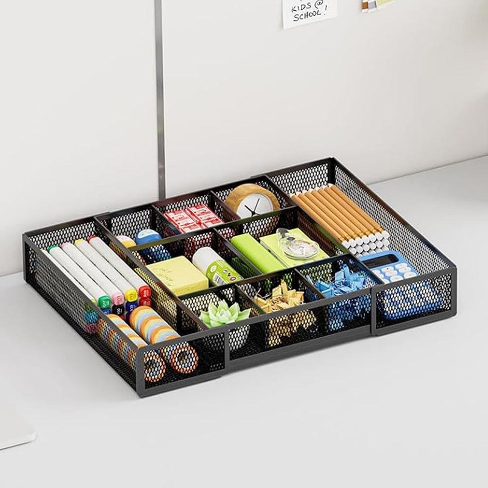 Expandable Desktop Drawer Organizer with Adjustable Dividers - Black