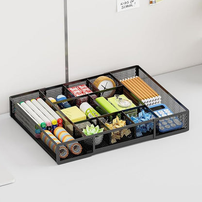 Expandable Desktop Drawer Organizer with Adjustable Dividers - Black