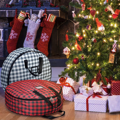 Christmas Plaid Wreath Storage Bag Christmas Garland Storage Container Seasonal Wreath Storage for Xmas Holiday Red