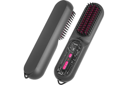 2-in-1 Ionic Hair Straightener Brush with Anti-Scald Ceramic Straightening Brush -Rose Red
