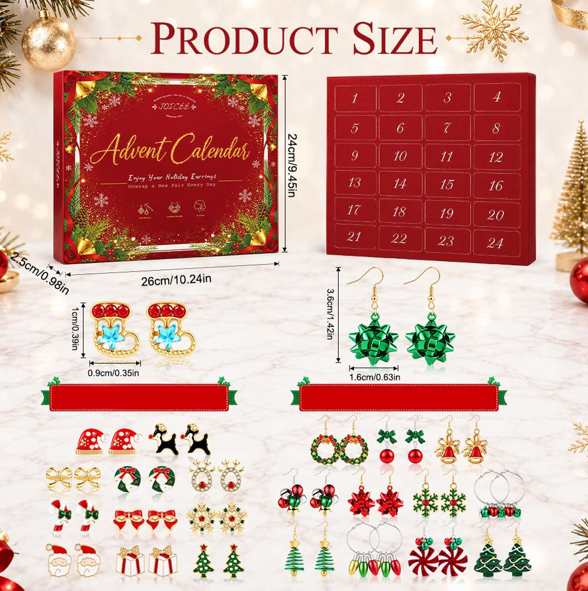 Christmas 24 Day Earring Advent Calendar Gift Box for Women