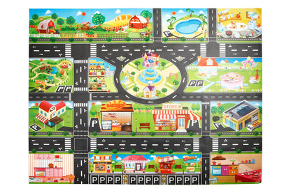 58Pcs Floor Play Mat Rug Traffic Road Signs Car Track City Carpet Toy with 10 Trees