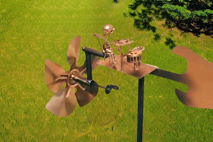 Handmade Drummer Windmill Metal Rock Band Windmill for Yard Lawn Garden Patio Decor -Drum Set Windmill
