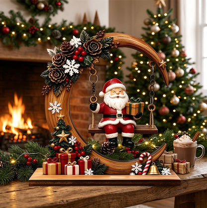 Engineered Wood Crescent Santa Swing Christmas Table Ornament