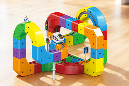 81Pcs Set Building Block Electric Train Set with Upside Down Racing