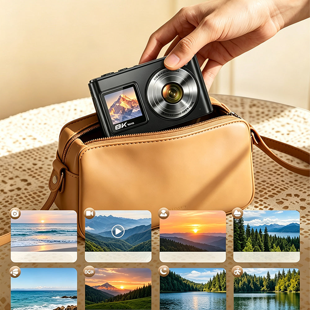 8K Dual Screen Digital Camera 96MP WiFi Camera for Photography - Black