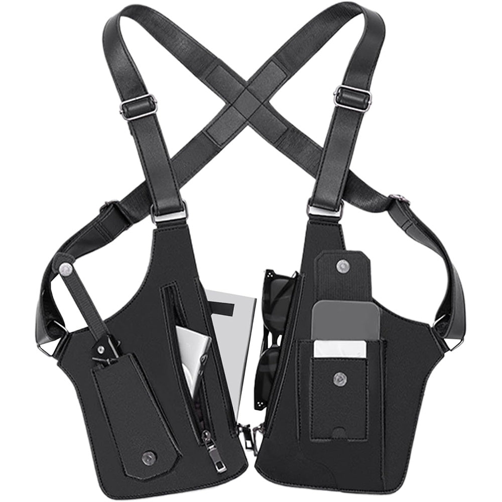 Outdoor Double Shoulder Armpit Bag with Multiple Pockets-Brown