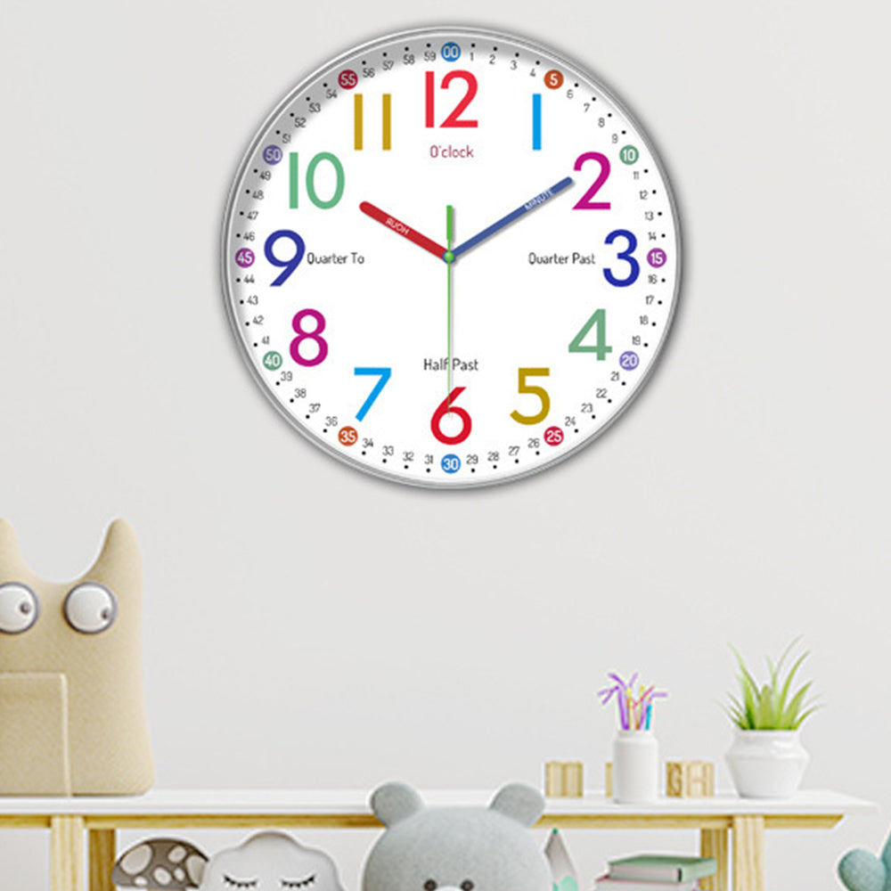 12-Inch Learning Wall Clock for Kids Silent Clock Battery Operated Colorful Teaching Time Clock Style 1