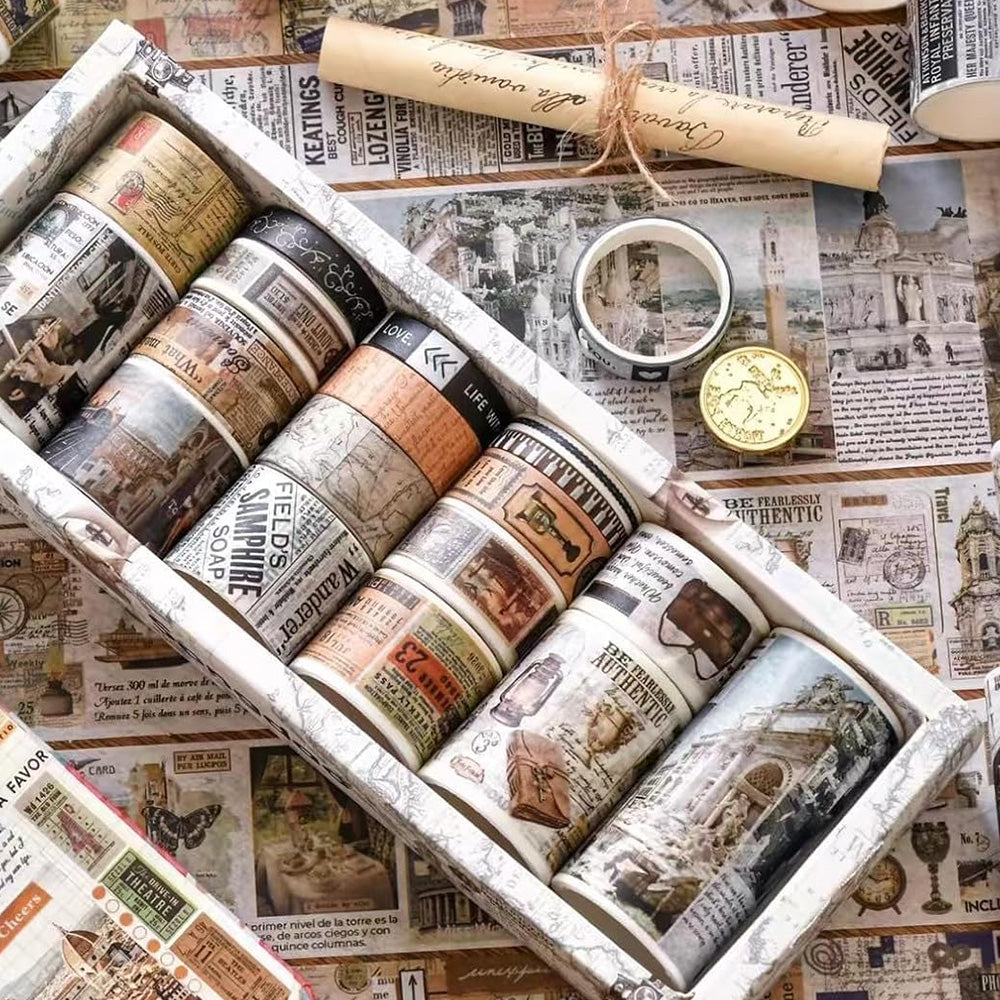 18 Rolls Vintage Washi Tape Set Writable Tapes for Scrapbooking Junk Journal supplies-World Monuments