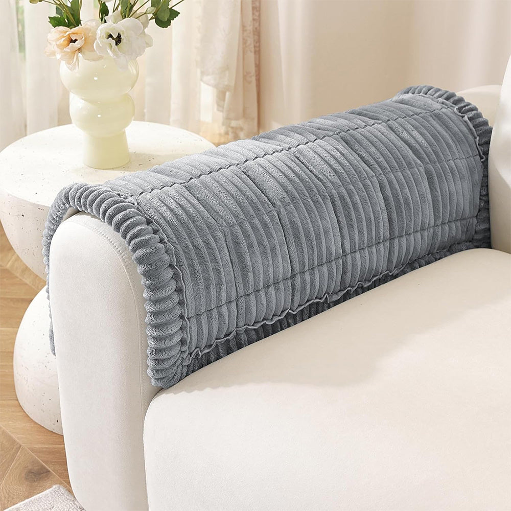 Sofa Armrest Cover Winter Thick Flannel Armchair Pad-Light Grey