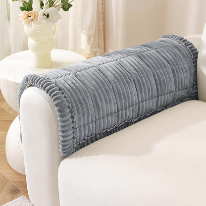 Sofa Armrest Cover Winter Thick Flannel Armchair Pad-Light Grey