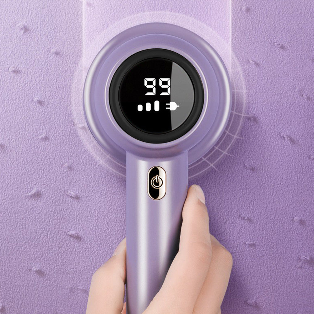 Electric Lint Remover with 3 Speed Levels LED Display 3 Replacement Blades for Clothes-Purple