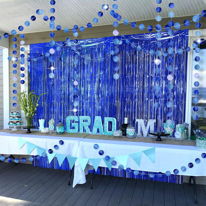 2Piece PET Foil Fringe Door Curtains-Blue