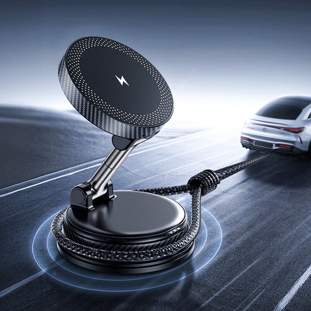 15W Magnetic Car Charger Vacuum Suction Foldable Phone Mount for Dashboard