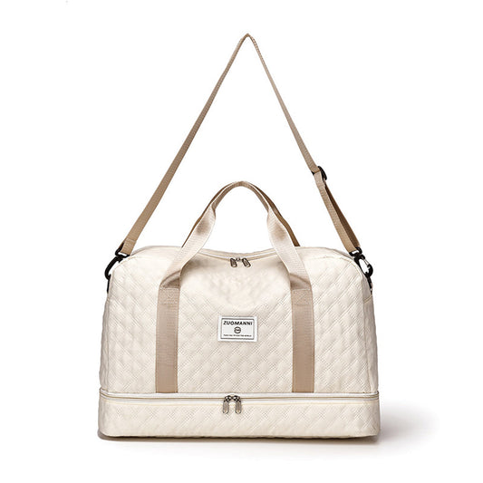 Large Capacity Travel Duffel Bag Versatile Shoulder Crossbody Weekender Bag with Shoe Compartment Beige