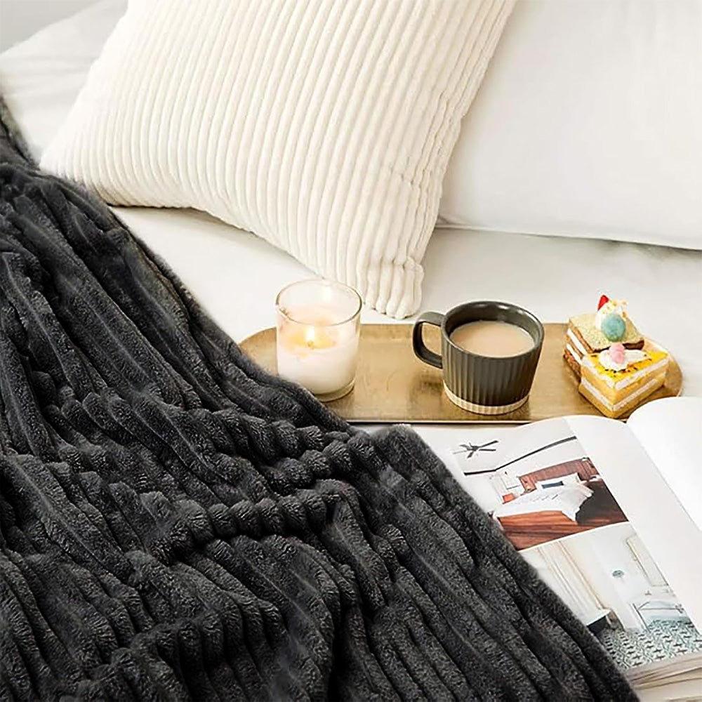 Cozy Plush Throw Blanket Fuzzy Bubble Blanket for Sofa Bedroom Living Room Dark Gray