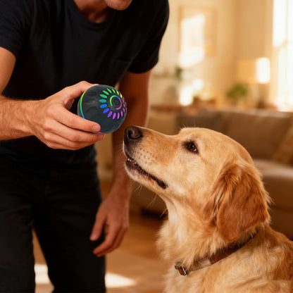 Interactive Dog Ball Toy Smart Moving Bouncing Dog Ball with LED Lights for Dogs Puppies-Black