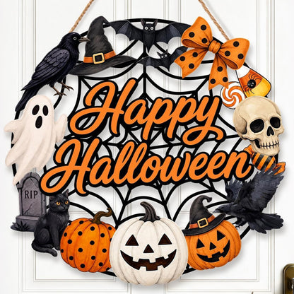 2 Pack Engineered Wood Halloween Ghost Pumpkin Hanging Door Signs - Happy Halloween