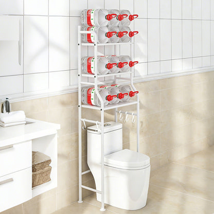 3 Tier Shelf Over Toilet Storage Rack With Paper Holder And Hooks-White