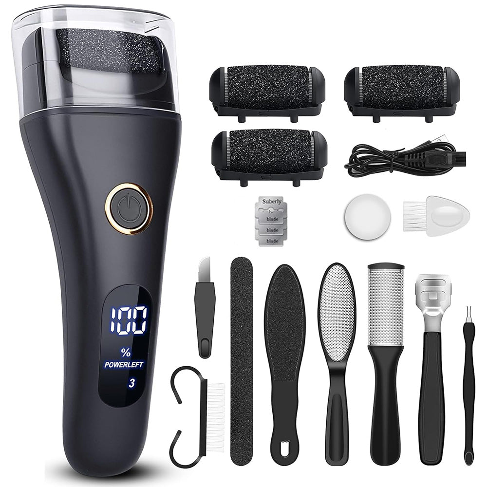 Rechargeable Electric Foot File Callus Remover Tool for Cracked Heels Black