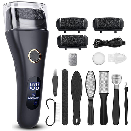 Rechargeable Electric Foot File Callus Remover Tool for Cracked Heels Black
