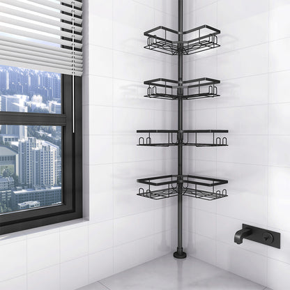 No-Drill Floor-to-Ceiling Corner Shower Caddy Adjustable Bathroom Storage Rack